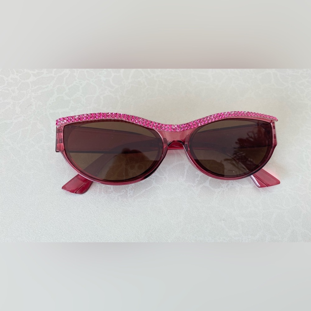 Pink Crystal Trim Cat-Eye Sunglasses